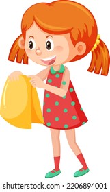 A girl folding cloth on white background illustration