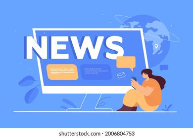 The girl follows the global news through gadgets.
bright minimalistic illustration