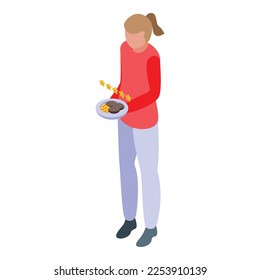Girl food critic icon isometric vector. Safety restaurant. Cooking control
