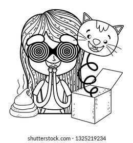 girl with fools day surprise box and cat head