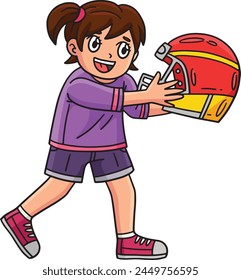 Girl and a Football Helmet Cartoon Colored Clipart