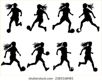Girl football plyer silhouette, Women Soccer Player Silhouettes