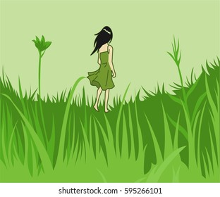 girl at the forest illustration vector