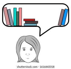 the girl forms a thought in the form of a bookshelf. grammatically formed thought. well-read man. vector illustration.