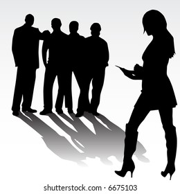a girl with four men