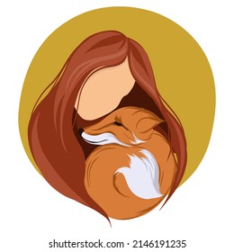girl with a fox. vector illustration isolated on white background
