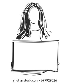 Girl with frame in the hand. Sketch