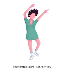 Girl free dancing flat color vector faceless character. Stylish young woman at party. Hip hop dance female performer isolated cartoon illustration for web graphic design and animation