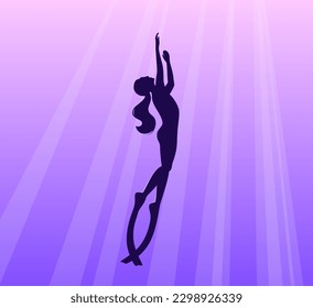 The girl is a freediver at depth. Female silhouette.
