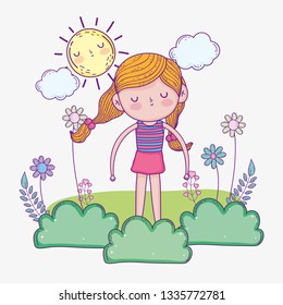 girl freedom in the landscape with sun and bushes