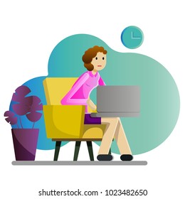Girl freelancer with laptop vector illustration