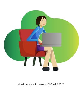 Girl freelancer with laptop vector illustration