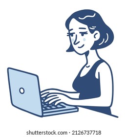 Girl Freelancer Woman Cartoon Character Design Working on Laptop Desk Online Job at Home Vector Doodle Drawing Vector Illustration