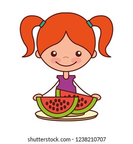 girl with fresh sliced watermelon