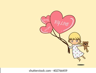 girl and friend float by heart balloon