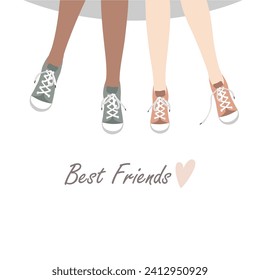 Girl friends legs in sneakers shoes. Vector illustration isolated on white background. svg