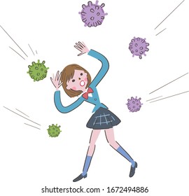 Girl frightened by the virus Illustration
