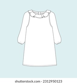 girl frill collar full sleeve dress flat sketch illustration