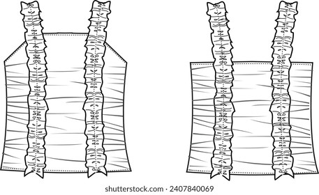 girl frill detail with side shirring top fashion vector,technical drawing	