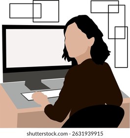uma garota está na frente do computador