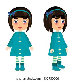 Girl front and side in winter clothes