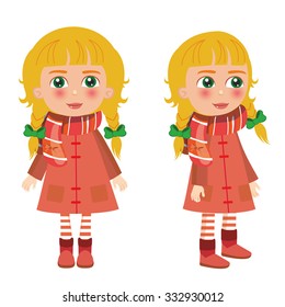 Girl front and side in winter clothes