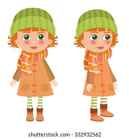 Girl front and side in winter clothes