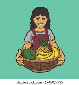 Girl with Fruit Basket Illustration
