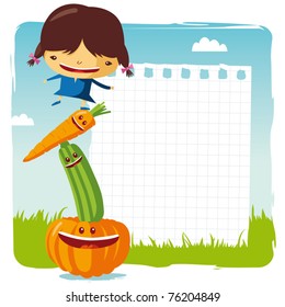 girl with funny vegetables