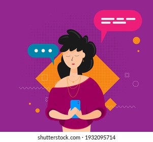 Girl with gadgets - flat design style character