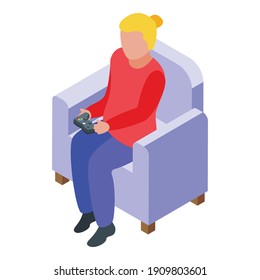 Girl gamer joystick icon. Isometric of girl gamer joystick vector icon for web design isolated on white background