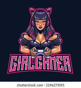 Girl Gamer Mascot Cartoon Logo