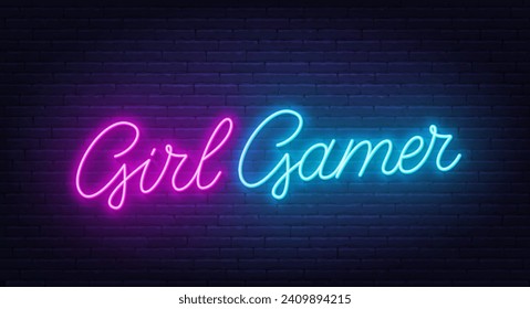 Girl Gamer neon script  sign on brick wall background