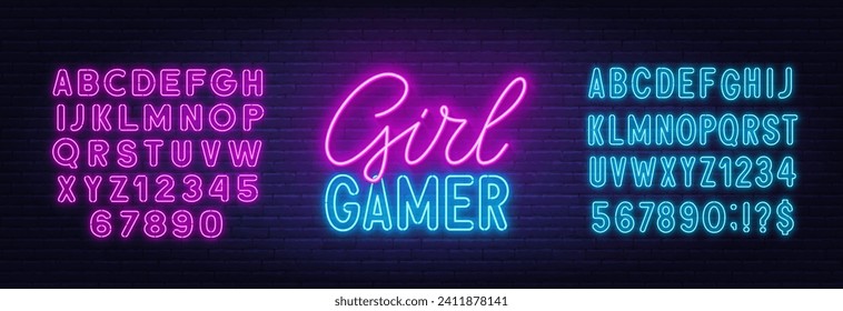 Girl Gamer neon sign on brick wall background