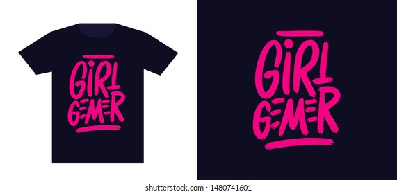 Girl gamer. Print for t-shirt and apparel design. Fashion slogan for clothes. Vector illustration