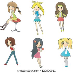 Girl Gang Funny cartoon and vector isolated characters