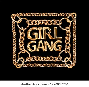 Girl Gang Golden Chain Lace Illustration On Black Background