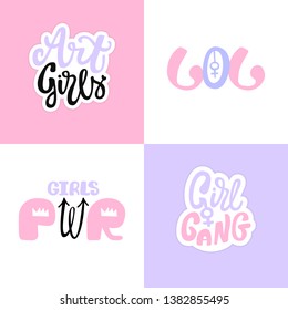 Girl gang, Power - handdrawn illustration. Stickers, Typography, t-shirt graphics, print, poster, banner, flyer, postcard. Woman motivational slogan.