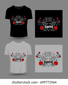girl gang typography for t-shirt print, product, brochure, cover, poster, patch, fabric, rock style, vintage . vector illustration