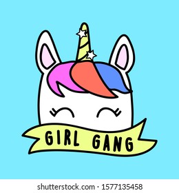 GIRL GANG UNICORN, SLOGAN PRINT VECTOR