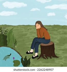 the girl in the garden looking for a turtle
