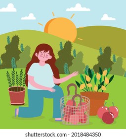 girl gardening plants and food
