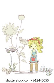 girl in the garden,vector illustration