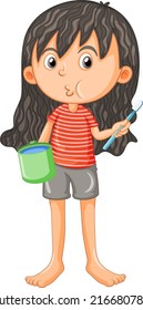 Girl gargling and holding toothbrush illustration