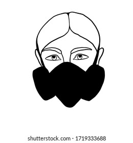 Girl in a gas mask in simple style on white background. Girl in a protective mask. Face mask.Vector illustration.  For cards, posters, decor it can be used as a print for for t-shirts and bags. Logo  svg