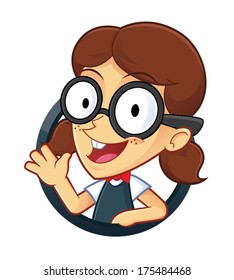 Girl Geek Waving with Circle Shape