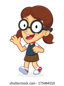 Girl Geek Waving and Walking