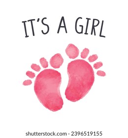 It's a girl, Gender reveal baby shower Lovely t-shirt design for woman, Cute baby footprint Illustration