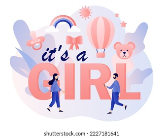 It's a Girl. Gender reveal party. Baby shower celebration. Modern flat cartoon style. Vector illustration on white background
