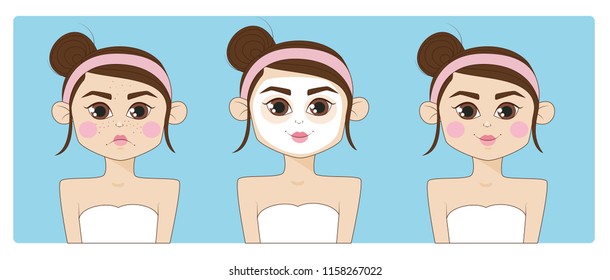 girl gets rid of pimples with a mask